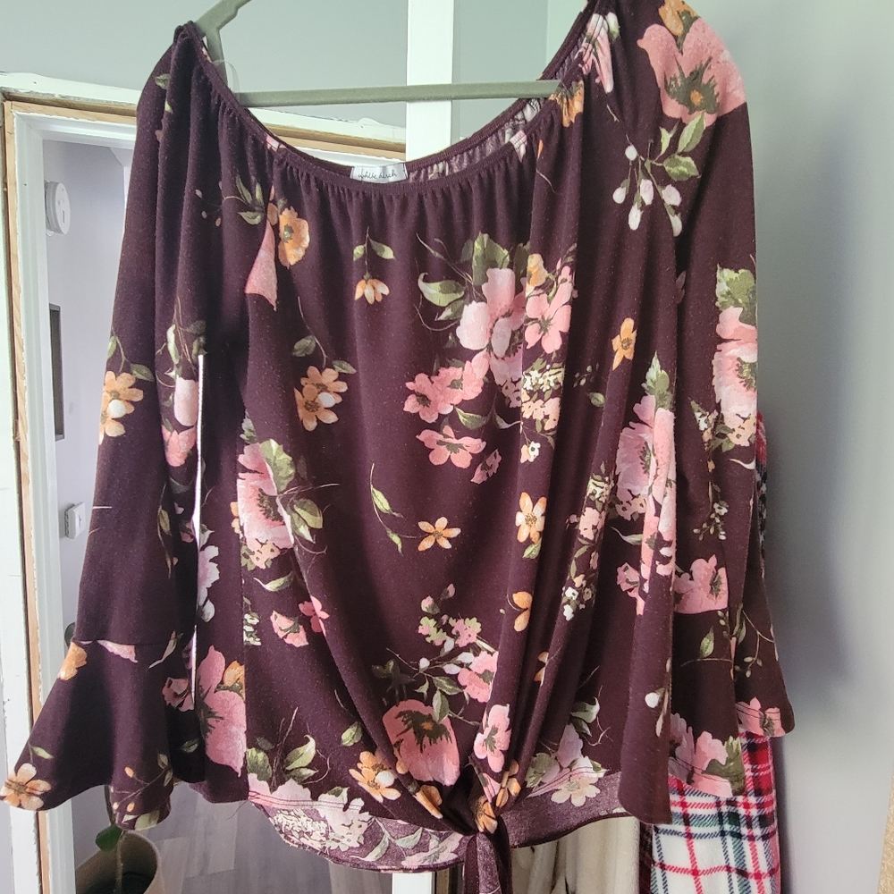 Boutique brand off shoulder floral print blouse, size L